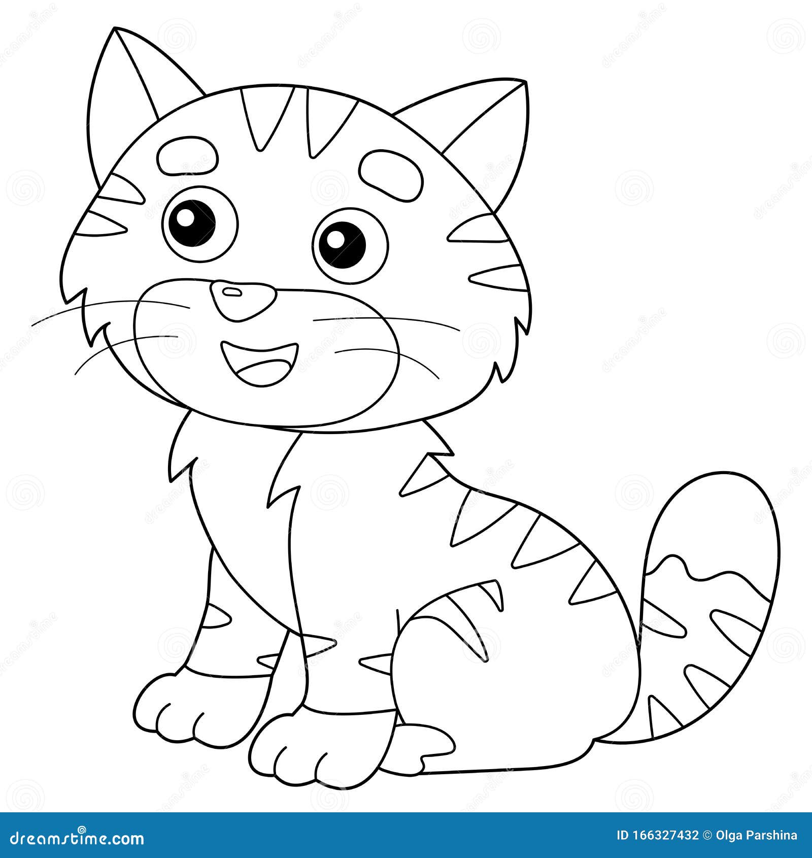 Coloring page outline of cartoon striped cat pets stock vector