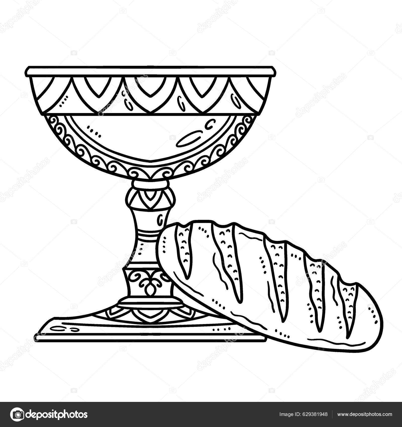 Una pãgina para colorear lindo divertido cãliz pan vida proporciona vector de stock por abbydesign