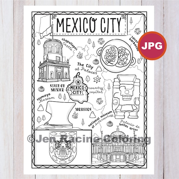 Mexico city coloring page mexico state estados de mexico flag food monuments coloring page jpg download