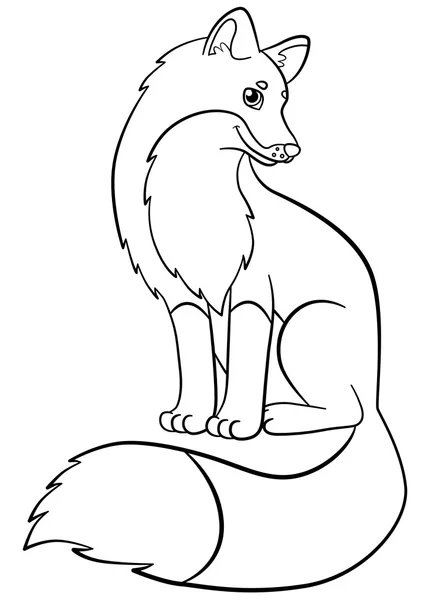 Coloring pages wild animals little cute fox smiles stock vector by ya