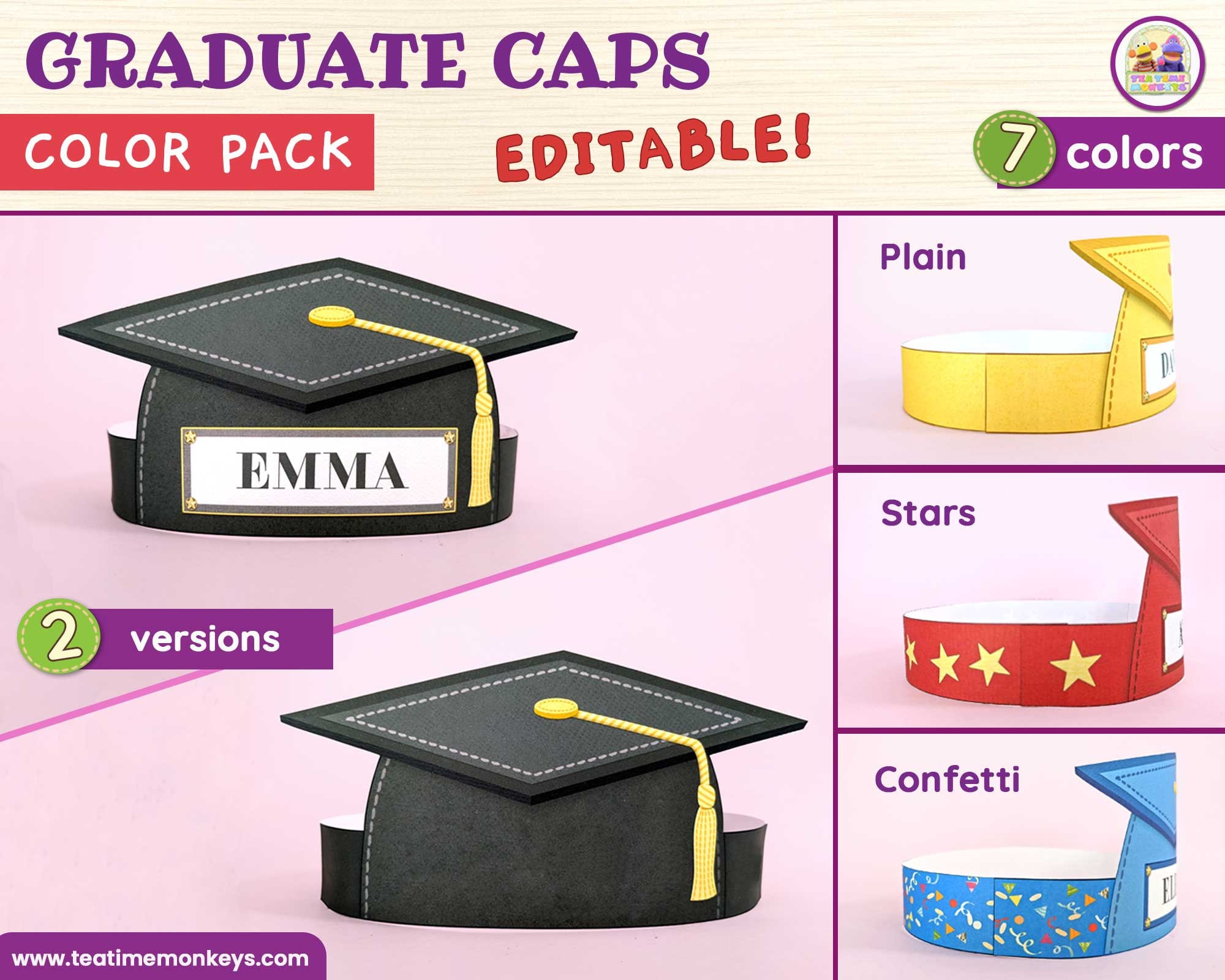 Paquete de colores de gorras de graduado imprimibles graduaciãn de preescolar y graduaciãn de jardãn de infantes