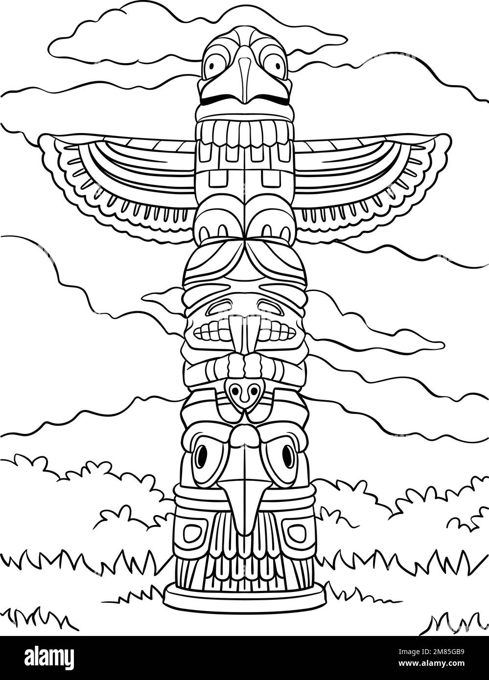 Nativo americano indio totem coloring page imagen vector de stock