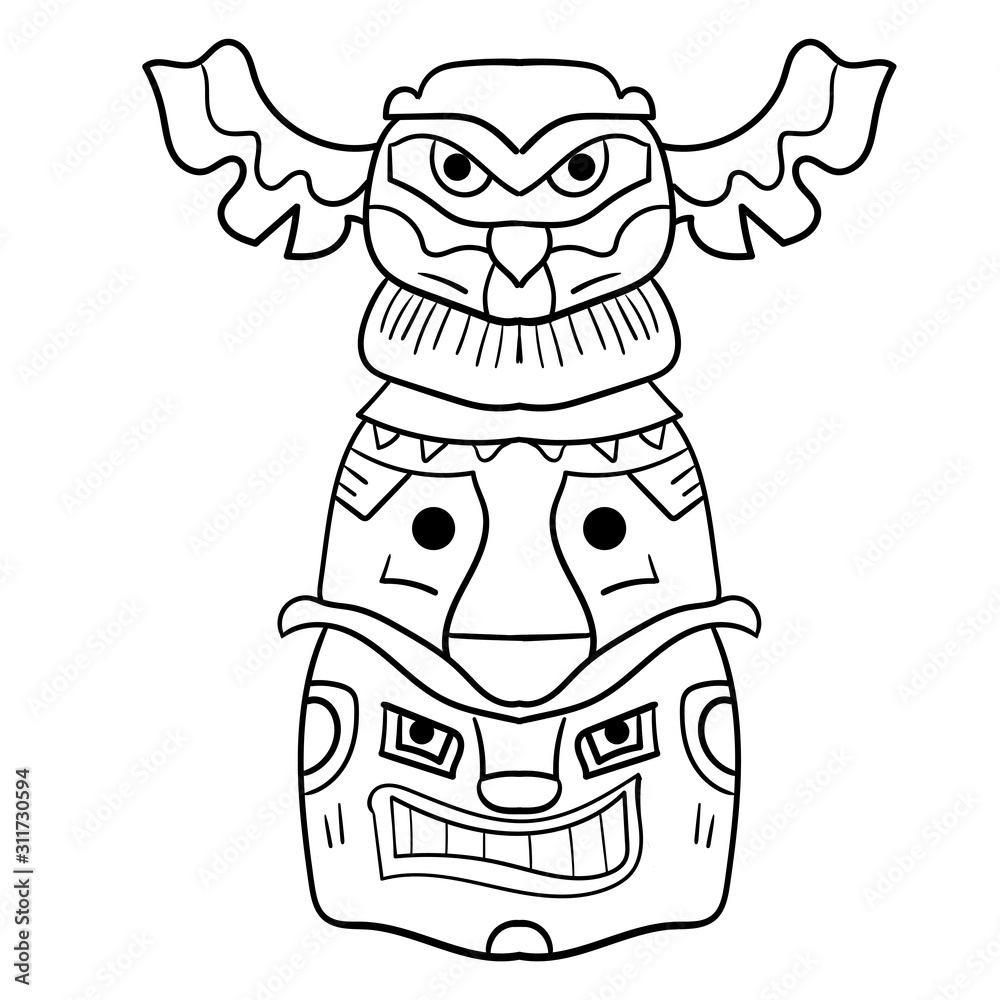 Totem bird made of stone or wood landmark vector native idol vector illustration coloring page coloring book contour vector de