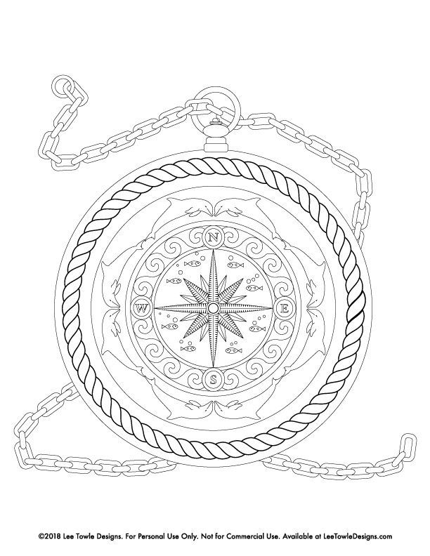Fantasy pass with dolphins and fish coloring page for adults