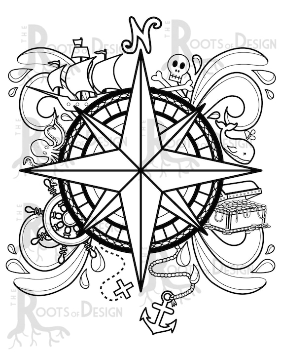Instant download coloring page pirate pass design doodle