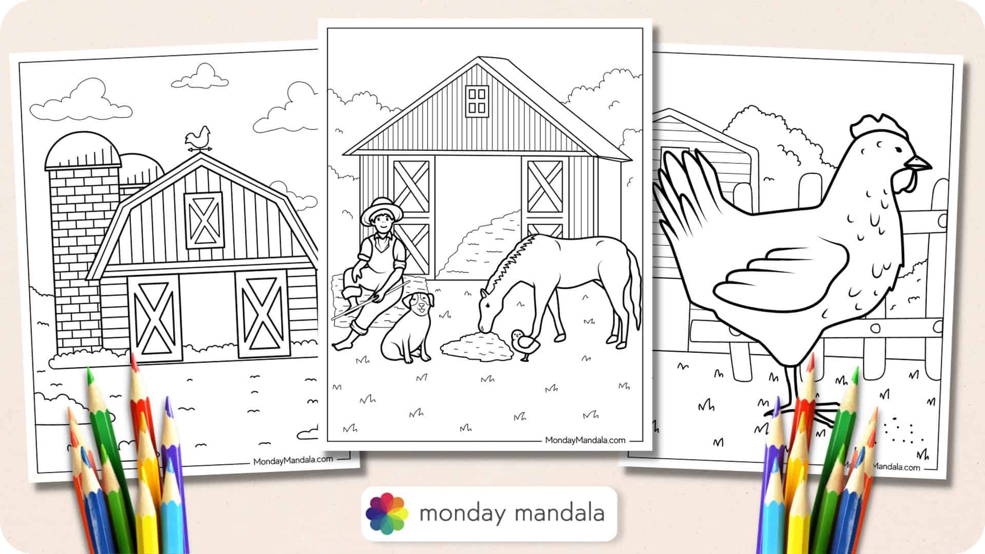 Farm coloring pages free pdf printables