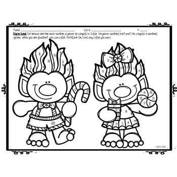 Christmas or winter prime and posite coloring sheet for math centers
