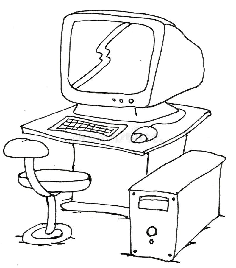 Hand drawing puter coloring page stock illustration