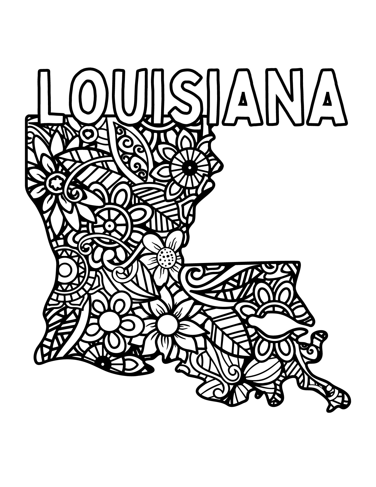 Louisiana coloring pages state name floral mandala coloring sheet pdf pages download now