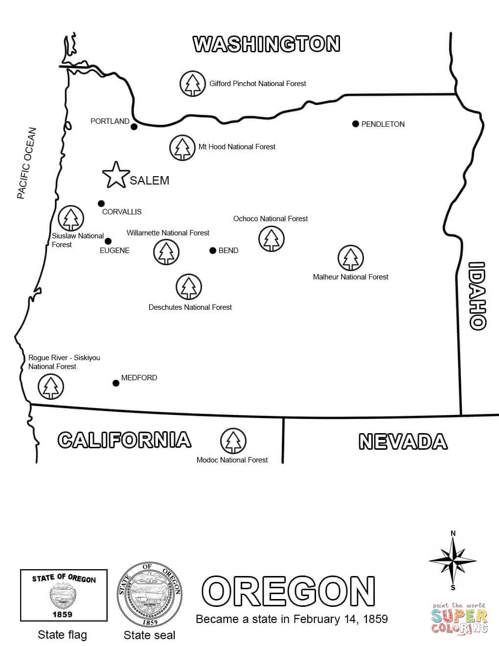 Map of oregon coloring page free printable coloring pages