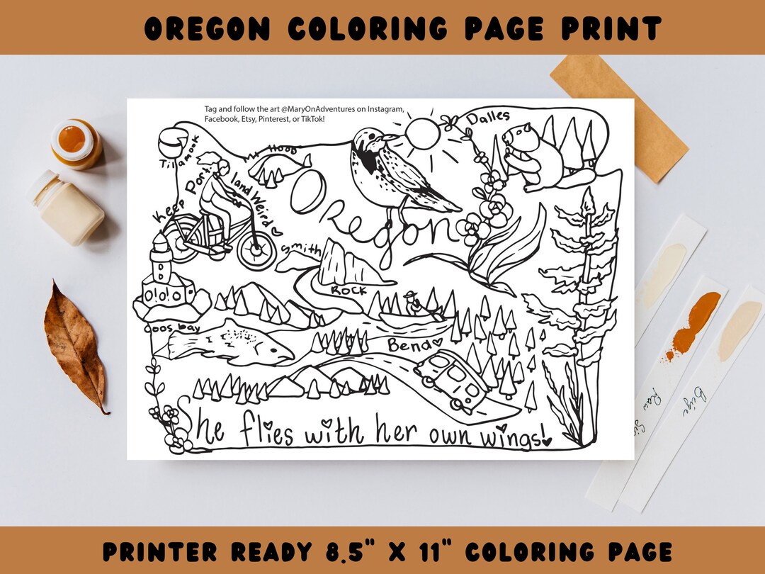 Oregon coloring page oregon digital download oregon pdf print printable oregon coloring page portland digital download downloadable pdf