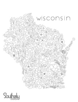 Floral states coloring page wisconsin by southerly design tpt