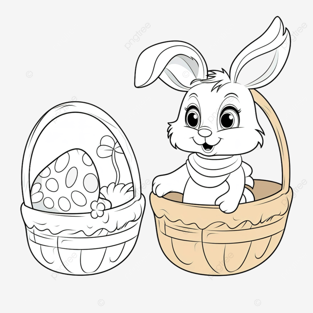 Libro para colorear el conejito de pascua se sienta en una canasta y sostiene un vector de huevo pintado png dibujos conejo de pascua pascua de rurrecciãn conejo de pascua png imagen