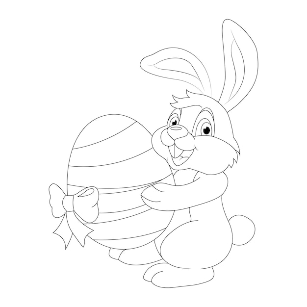 Felic pascuas con orejas de conejo y lindo conejo para colorear pintar e imprimir vector premium