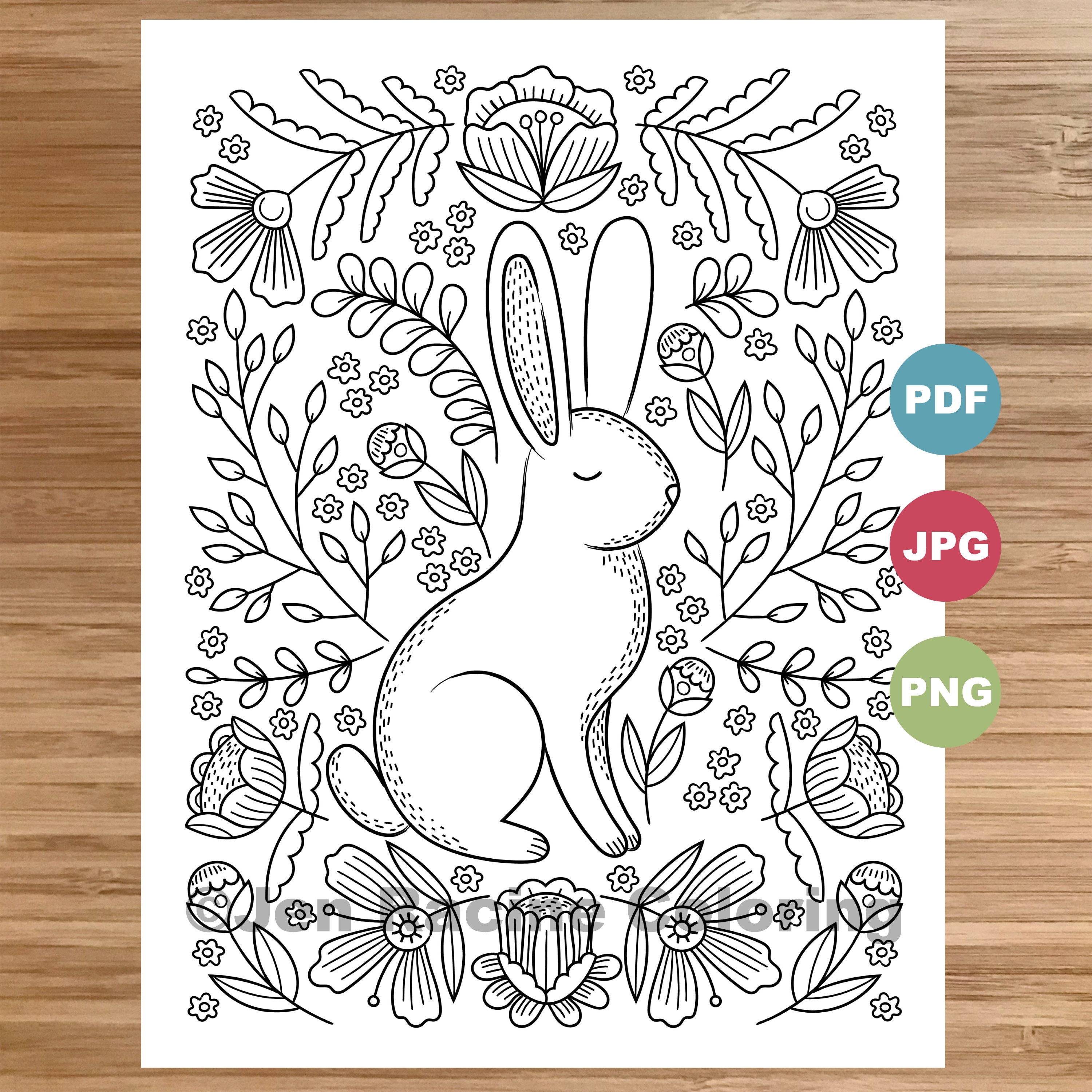 Bunny coloring page hygge floral escandinavo coloraciãn acogedora pãgina para colorear