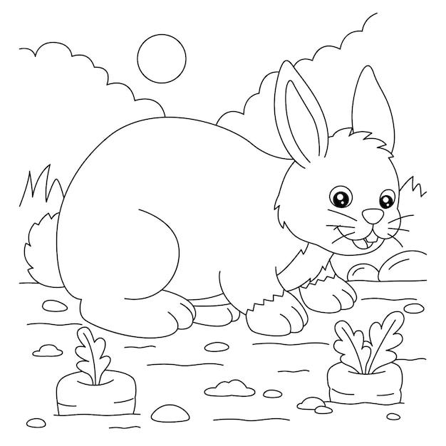 Pãgina para colorear de conejo para niãos vector premium