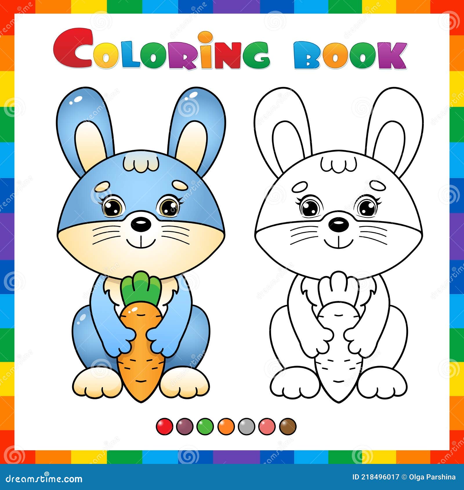 Coloring page outline of cartoon bunny or hare with carrot coloring book for kids stock vector