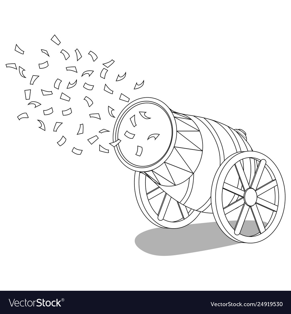 Circus cannon with confetti for coloring book vector image