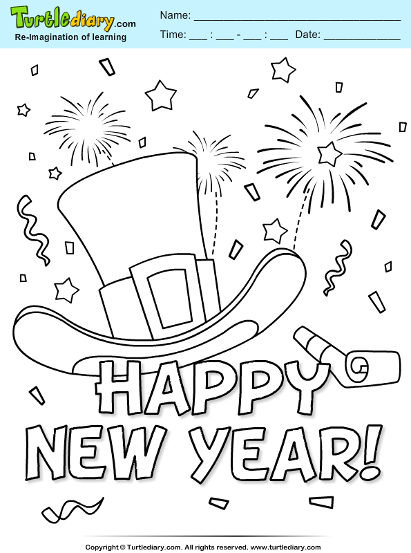 New year confetti and firework coloring sheet turtle diary