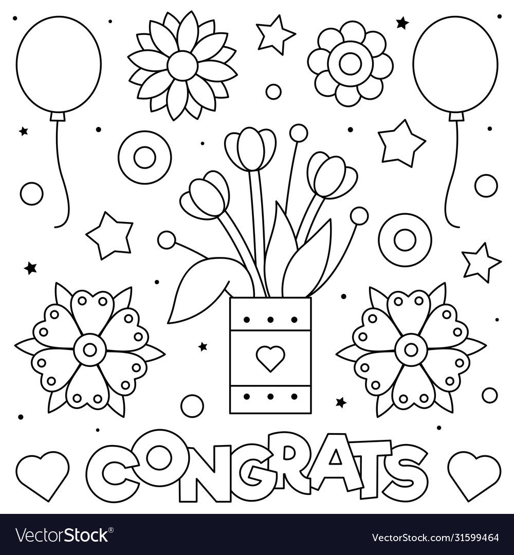 Congrats coloring page black and white royalty free vector