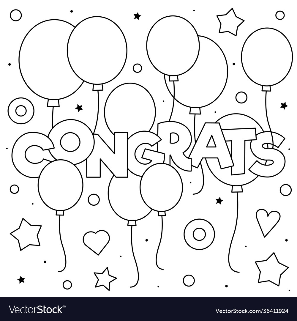 Congrats coloring page black and white royalty free vector