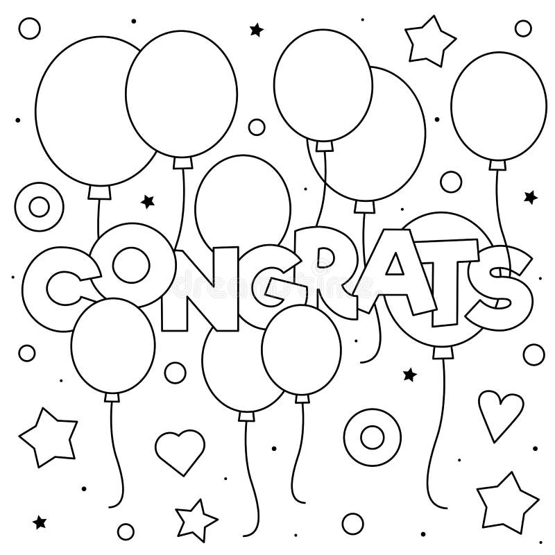 Congrats coloring page black and white vector illustration stock vector