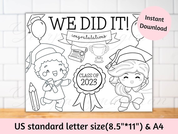 Printable kindergarten graduation activity sheet coloring page party preschool graduation class party placemats instant download