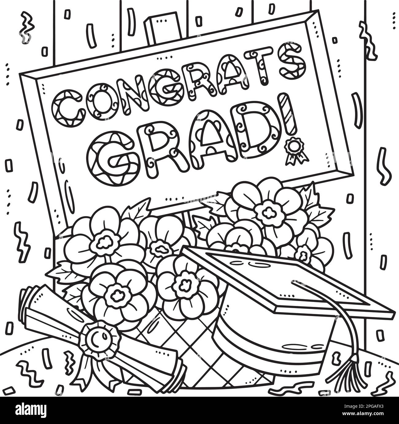 Graduation congrats grad coloring page for kids stock vector image art