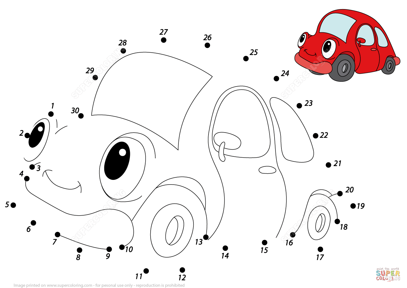 Red car dot to dot free printable coloring pages