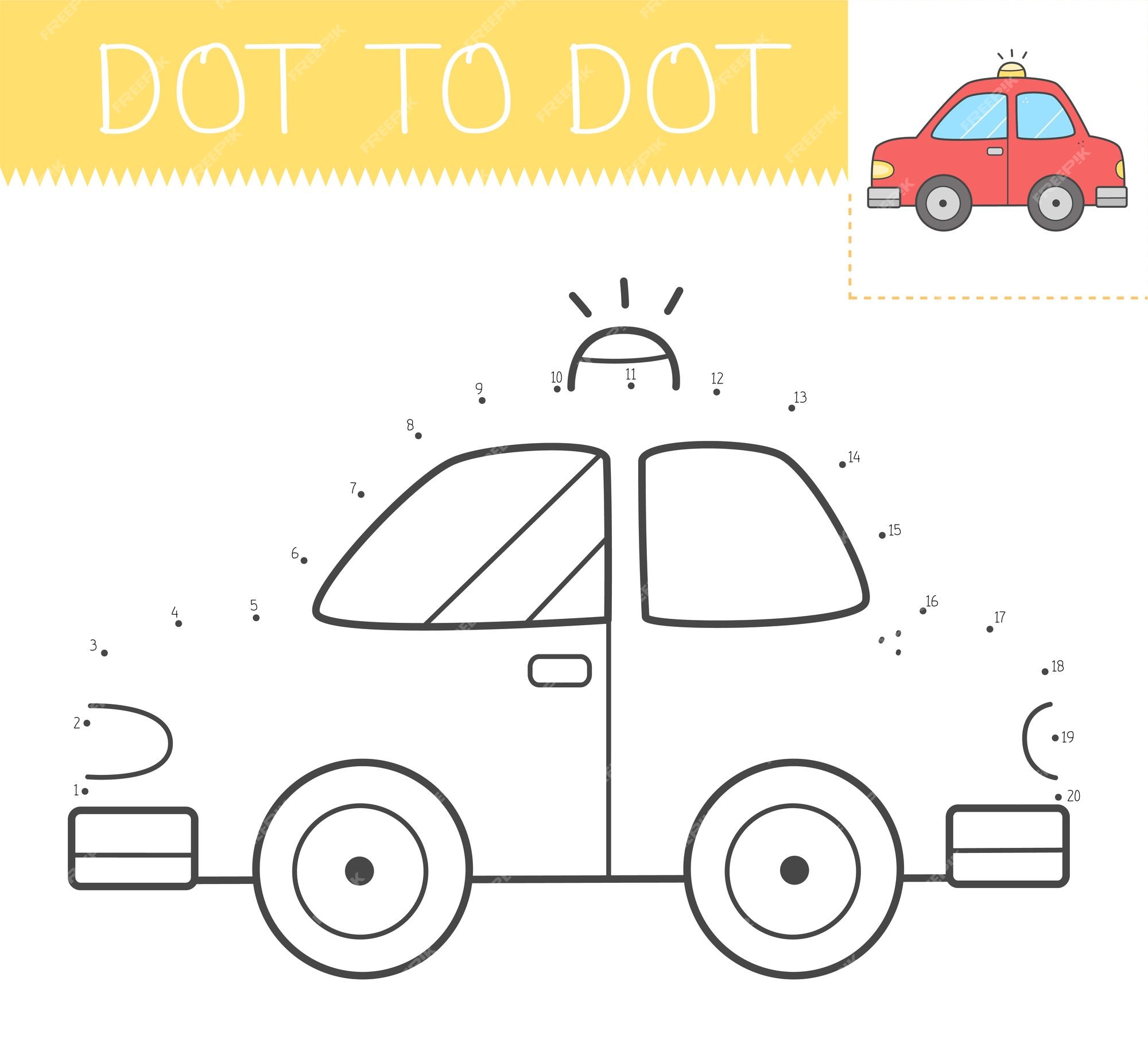 Premium vector dot to dot game coloring book with car for kids coloring page with cute cartoon car connect the dots
