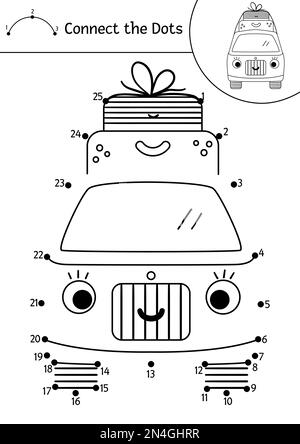 Connect the dots game car printable worksheet for kids can be used as children coloring book stock vector image art