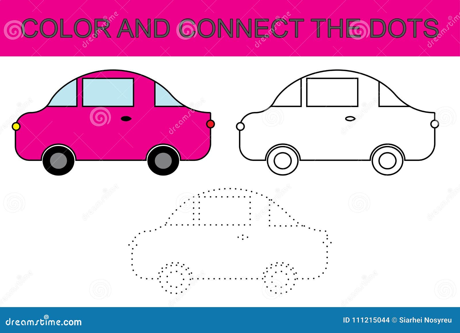 Cartoon car coloring page connect the dots kids game stock vector