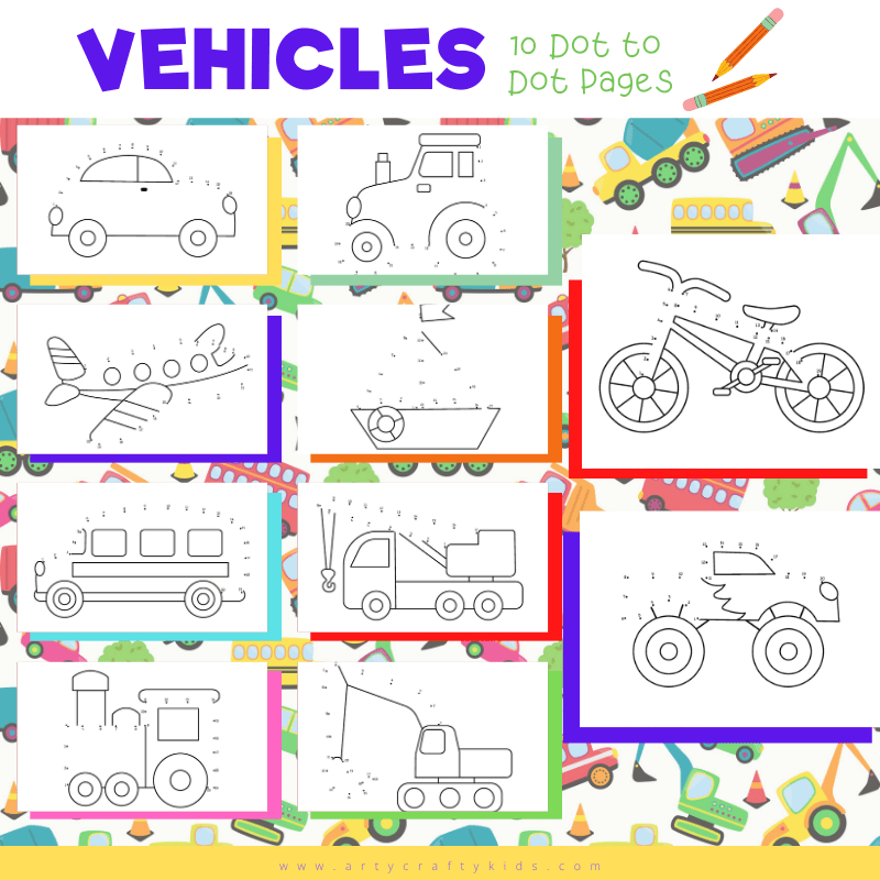 Vehicle dot to dot coloring pages