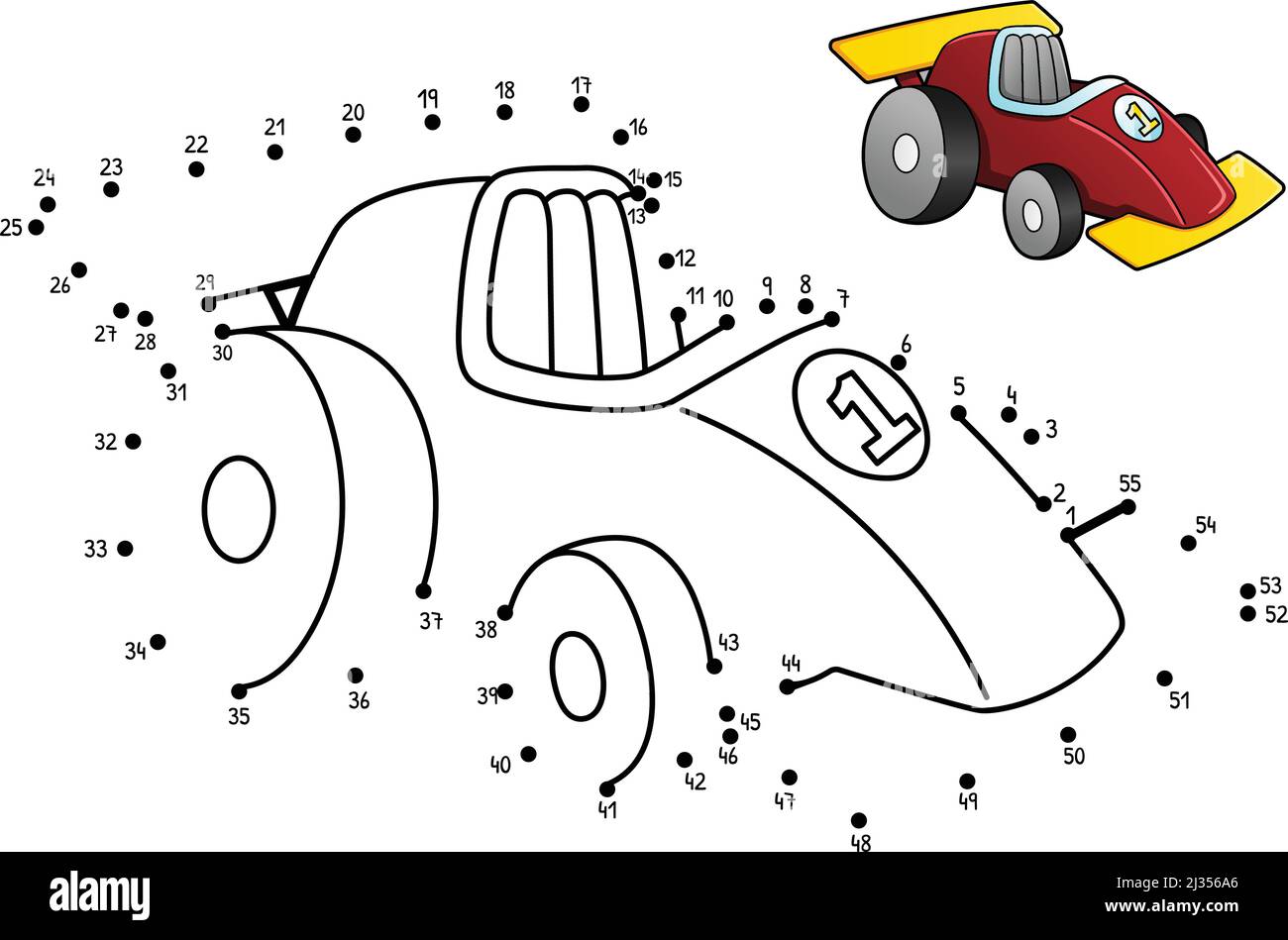 Dot to dot race car isolated coloring page stock vector image art