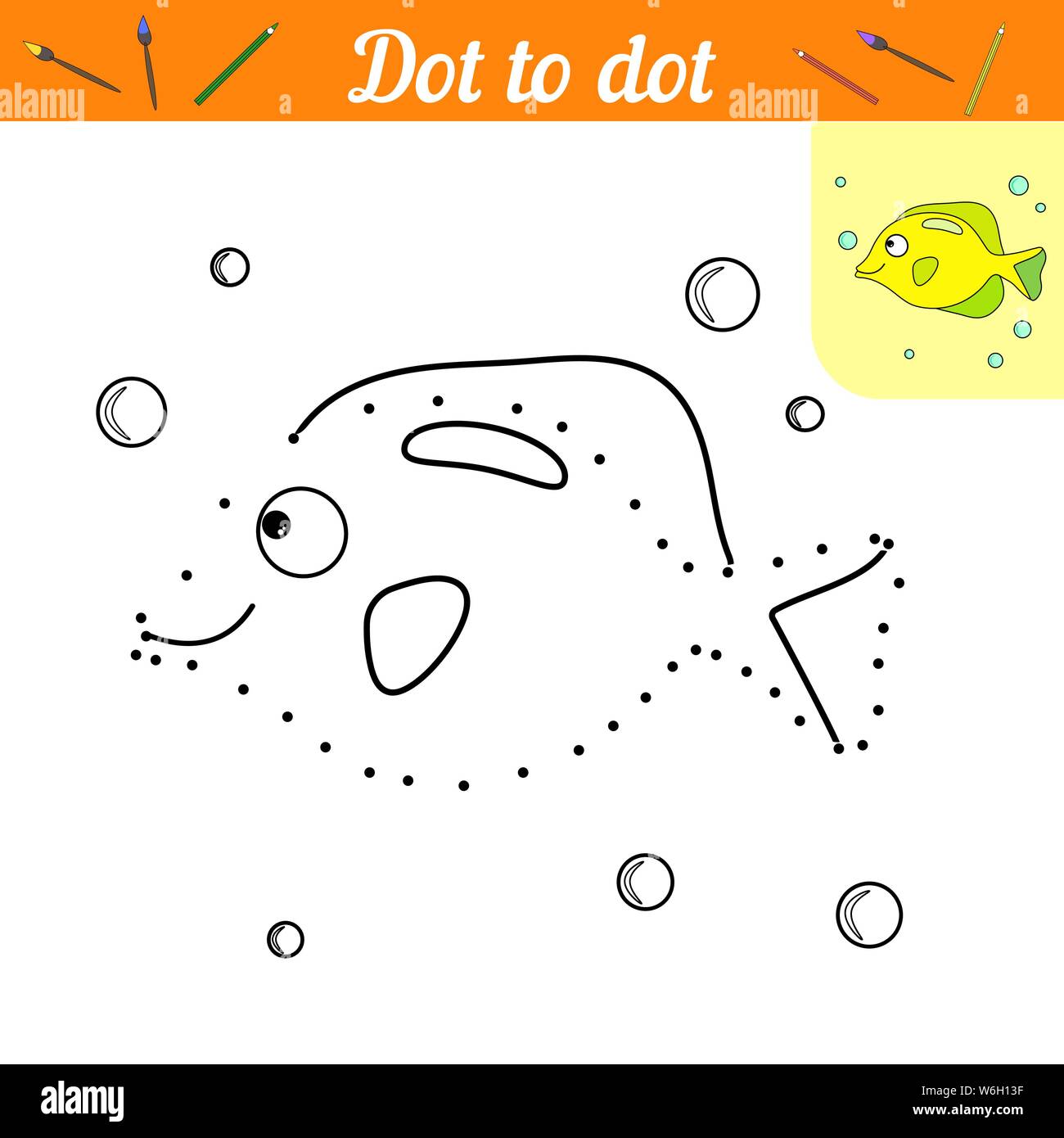 Fish connect dots and color the picture kid game find hidden personage coloring page for print educational game for children for preschool and pr stock vector image art