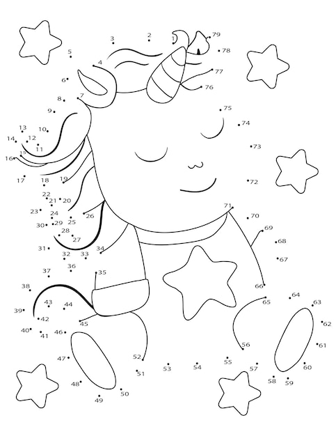 Premium vector unicorn connect the dots coloring page for kids