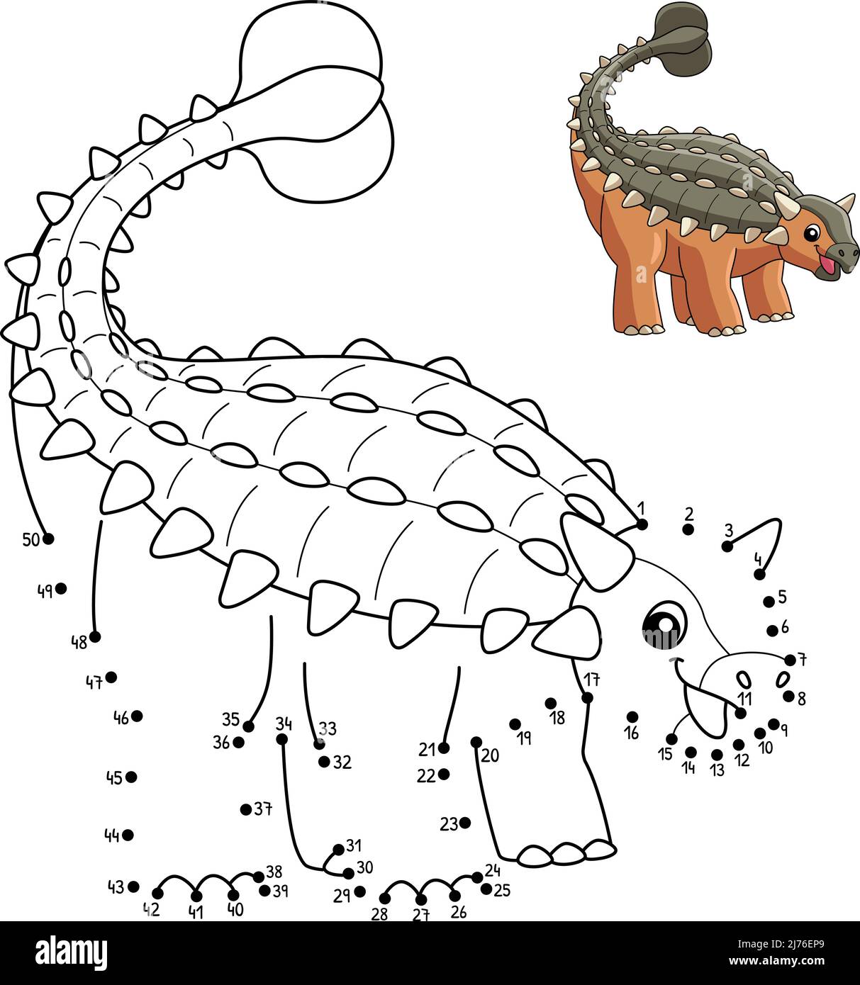 Dot to dot ankylosaurus dinosaur coloring isolated stock vector image art