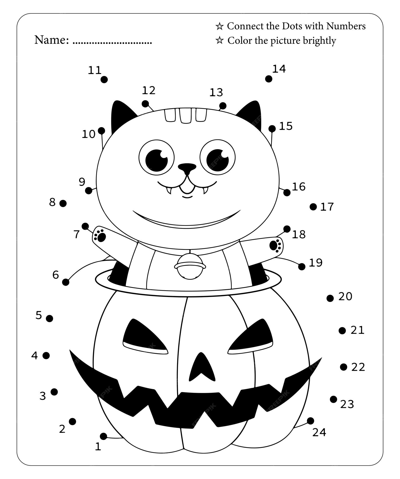 Premium vector halloween dot to dot coloring page for kids premium vector