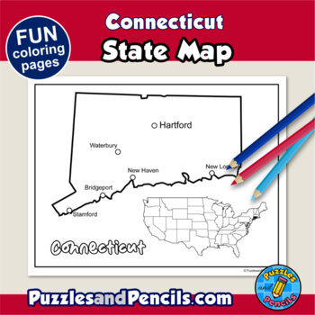 Connecticut symbols coloring pages with map and state flag state symbols