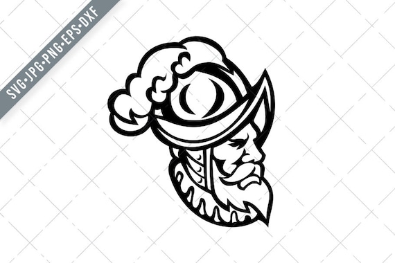 Spanish conquistador wearing a morion mascot black and white svg