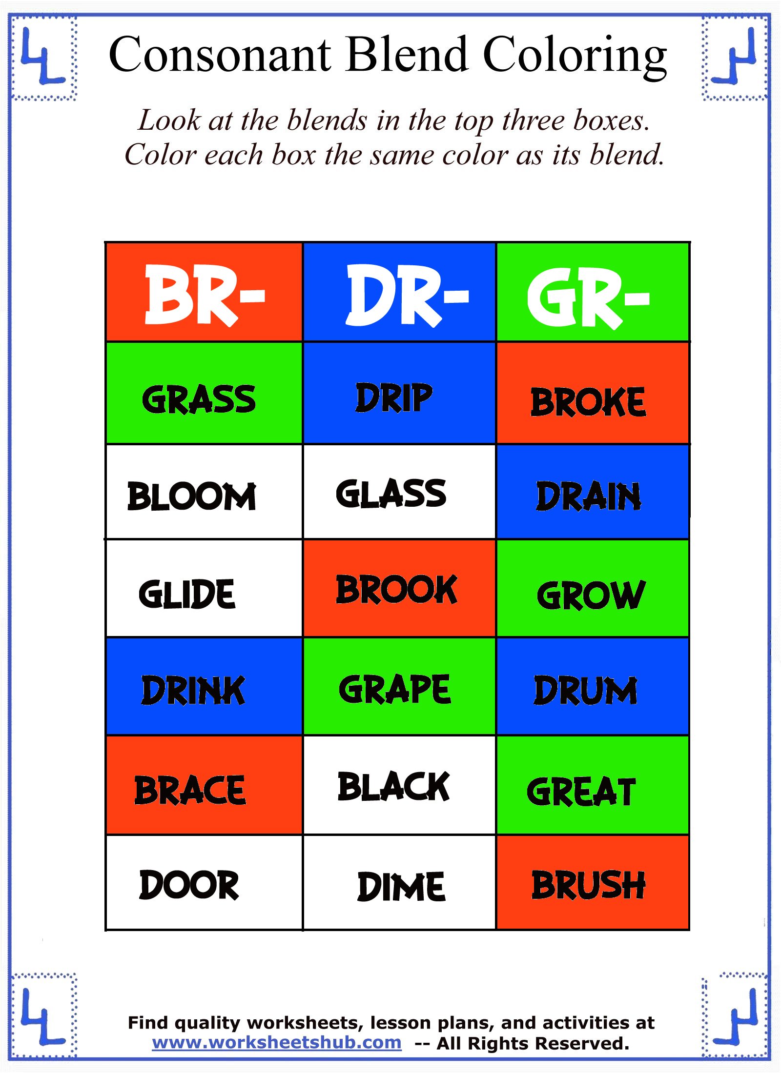 Consonant blend worksheets