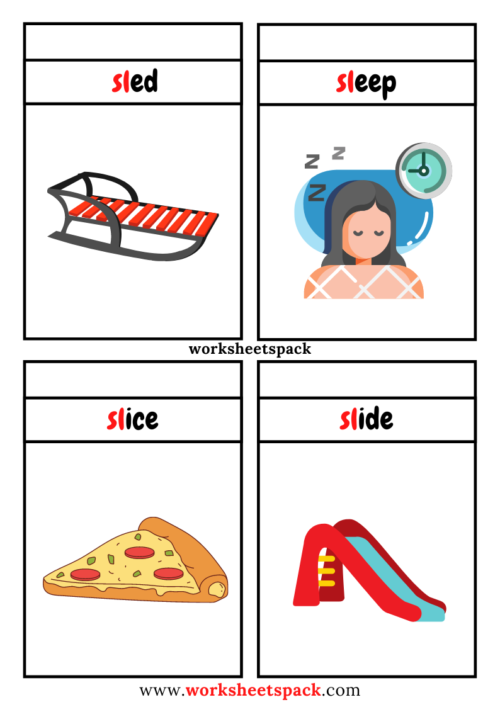 Free sl blend words with pictures sl consonant blend flashcards