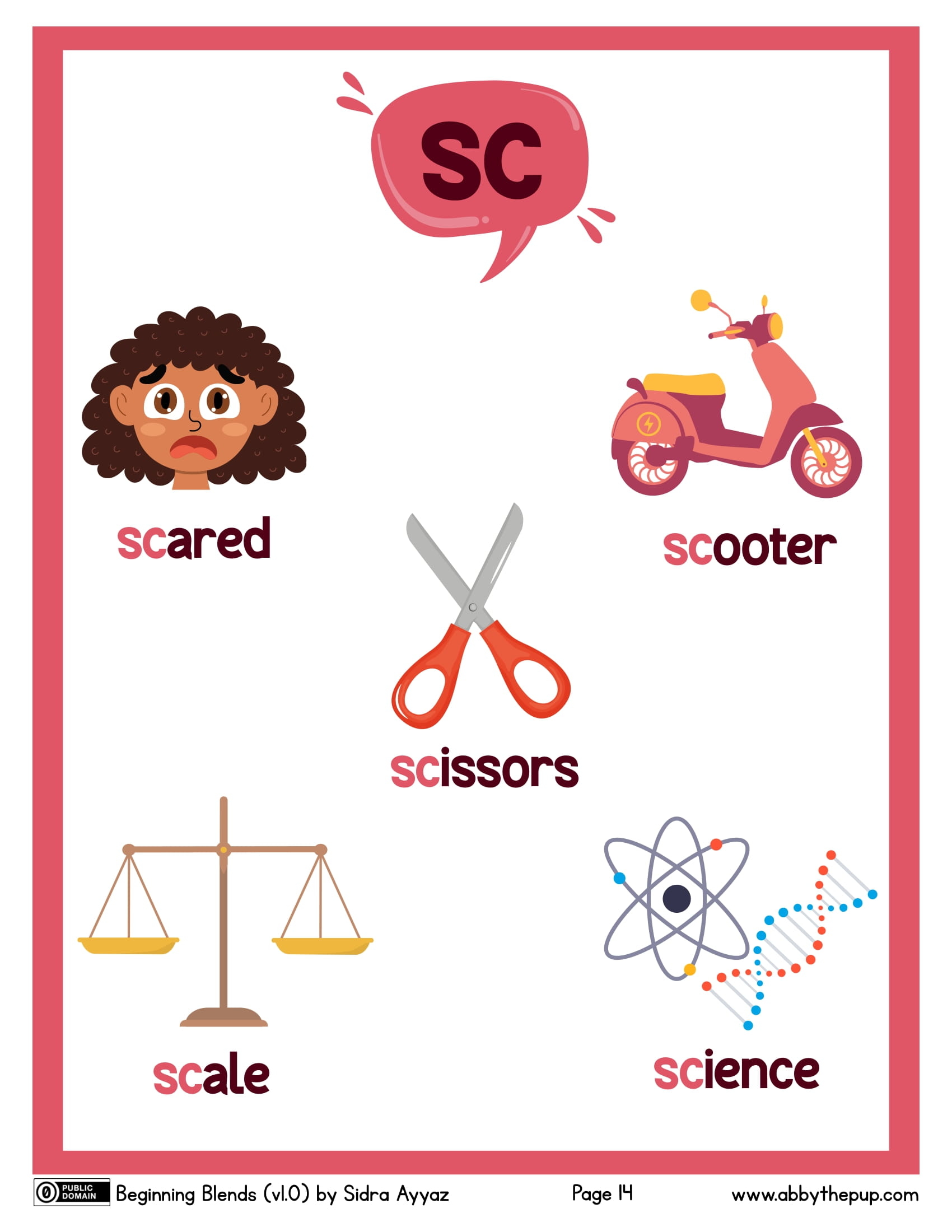 Beginning blend sc flashcard free printable papercraft templates