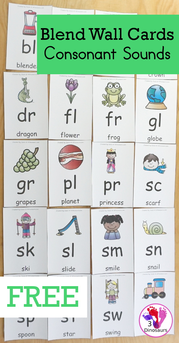 Free blends wall cards beginning sound consonant blends dinosaurs