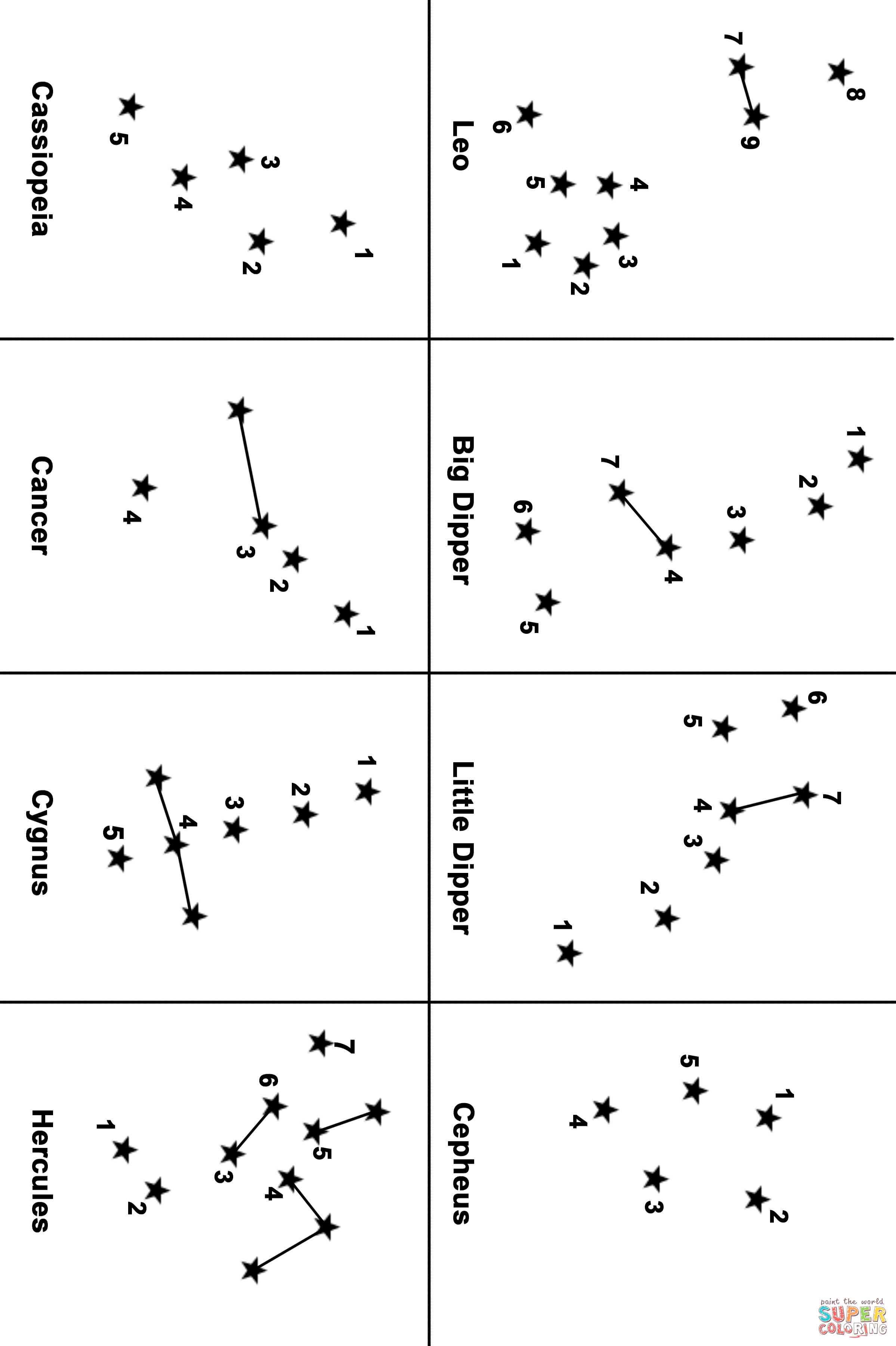 Constellation map dot to dot free printable coloring pages