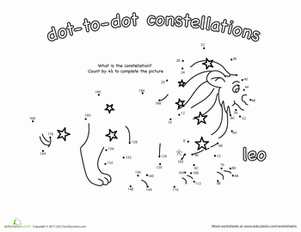 Dot to dot constellation leo worksheet education astronomy lessons constellations dot worksheets
