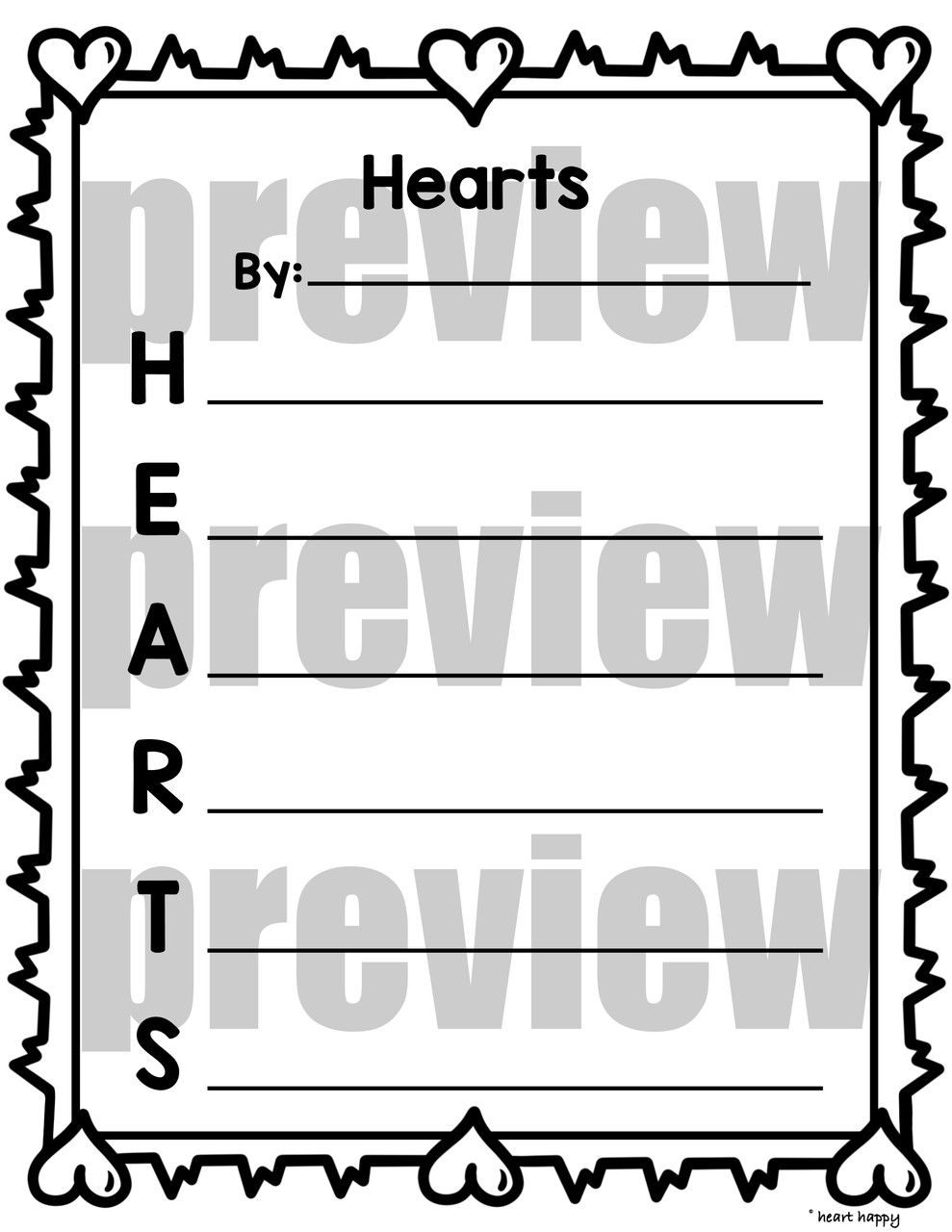 Valentines heart wreath craft with acrostic poem templates