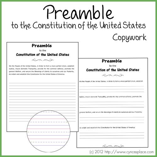 Preamble to the constitution copywork cynces place