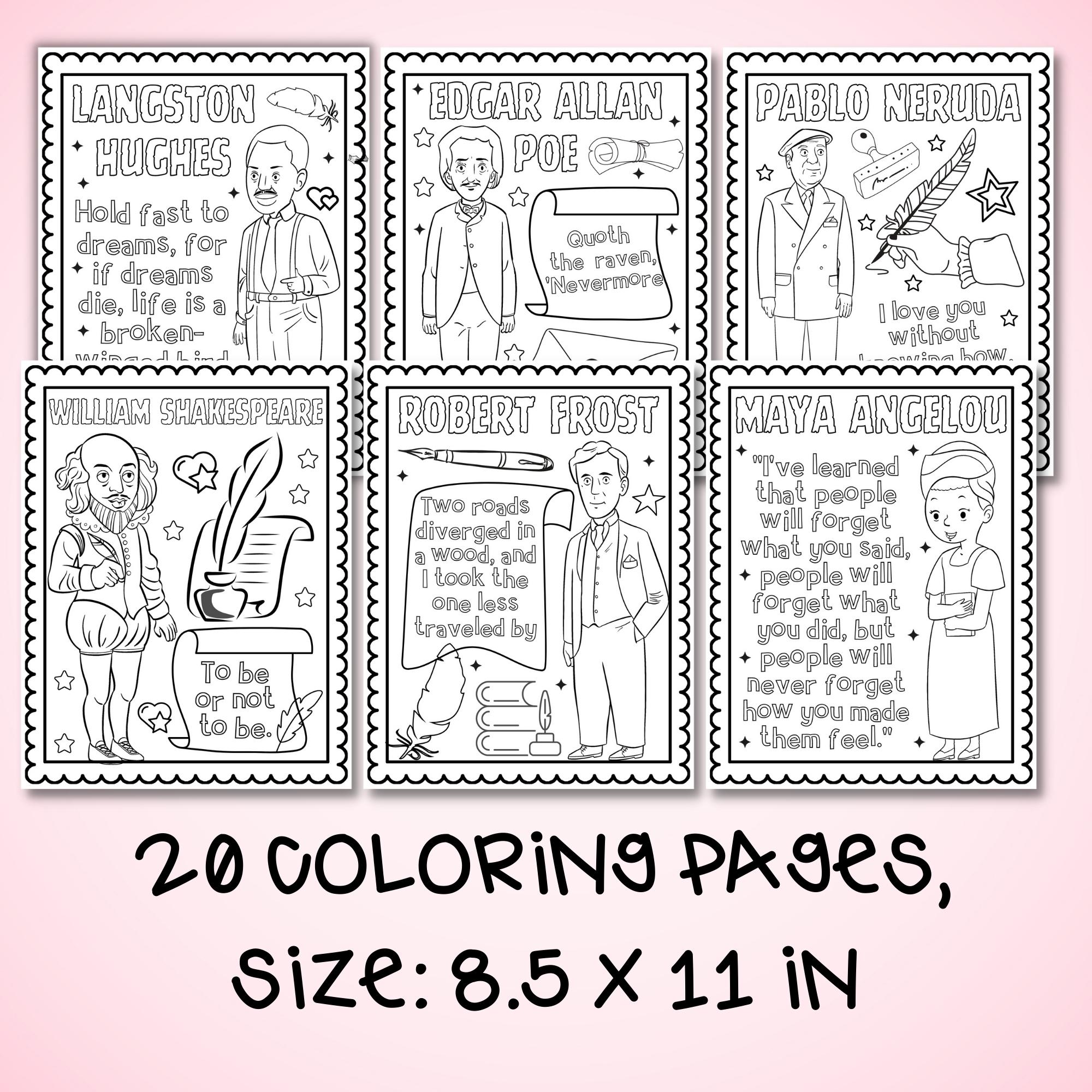 Famous poets coloring pages april national poetry month coloring sheets made by teachers