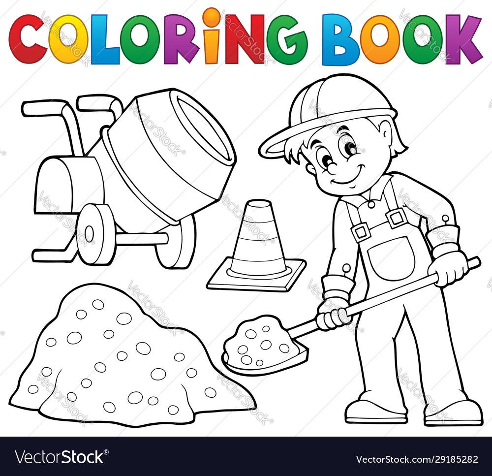 Coloring book construction worker royalty free vector